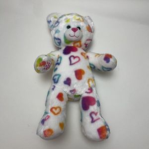 Build A Bear Rainbow Hearts Teddy Bear White Purple Plush "16